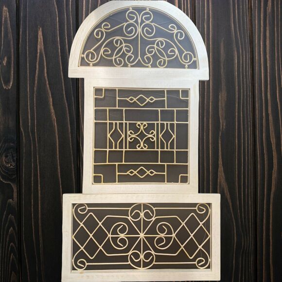 Vintage Shabby Chic Metal Scroll Whitewashed Wall Garden Patio Art x3 - Picture 4 of 12